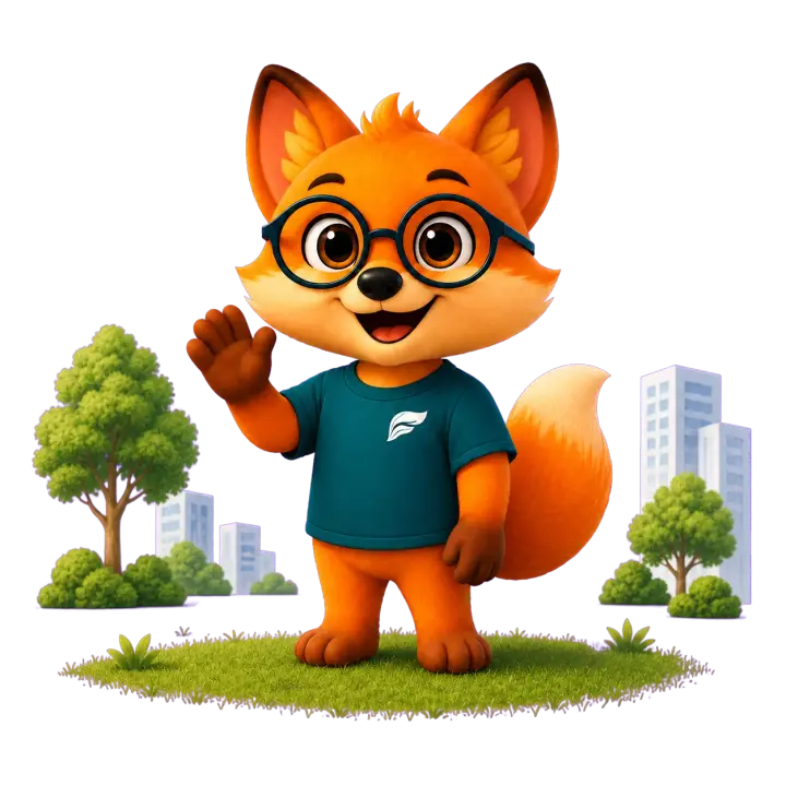 Mascote do Finnly dando boas-vindas
