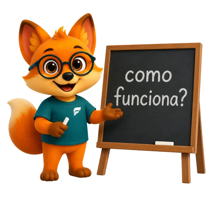 Mascote do Finnly explicando o produto